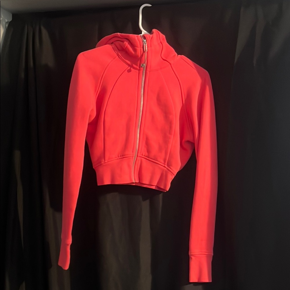 Bright Pink Scuba Crop full Zip-Up Hoodie